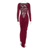 Sexy Backless Pleated Long Dress Maxi Dress BLG-D4917426A