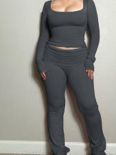 U Neck Long Sleeve Sport Two Piece Pants Set LSD-2293