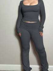 U Neck Long Sleeve Sport Two Piece Pants Set LSD-2293