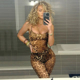Leopard Print Sling See Through Bodysuit Pants Suit BLG-S4A17605K