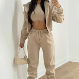 Solid Color Hooded Sweatshirt Sport 2 Piece Set GRST-8864