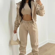 Solid Color Hooded Sweatshirt Sport 2 Piece Set GRST-8864