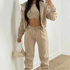 Solid Color Hooded Sweatshirt Sport 2 Piece Set GRST-8864