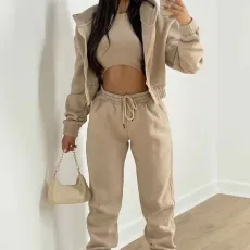 Solid Color Hooded Sweatshirt Sport 2 Piece Set GRST-8864