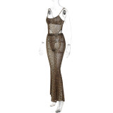 Leopard Print Sling See Through Bodysuit Pants Suit BLG-S4A17605K