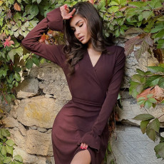 V Neck Flare Sleeve Split Maxi Dress BLG-D4A17658A