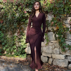 V Neck Flare Sleeve Split Maxi Dress BLG-D4A17658A
