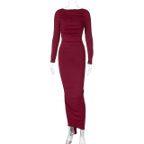 Sexy Backless Pleated Long Dress Maxi Dress BLG-D4917426A