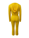 Rib Zipper Hooded Flare Pants Two Piece Set LSD-2277