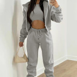Solid Color Hooded Sweatshirt Sport 2 Piece Set GRST-8864