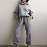Long Sleeve Solid Hooded Two Piece Pants Set GRST-21660