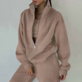 Zipper Sweater Fleece Sweatshirt Pants 2 Piece Set GRST-8786