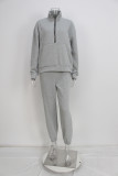 Zipper Sweater Fleece Sweatshirt Pants 2 Piece Set GRST-8786