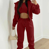 Solid Color Hooded Sweatshirt Sport 2 Piece Set GRST-8864