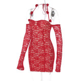 Sexy Halter Long Sleeve Mini Dress BLG-D4A17558K