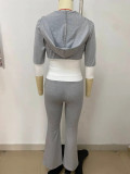 Fashion Patchwork Zipper Half Sleeve Pants Suit LSD-2287