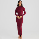 Sexy Backless Pleated Long Dress Maxi Dress BLG-D4917426A