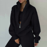 Zipper Sweater Fleece Sweatshirt Pants 2 Piece Set GRST-8786
