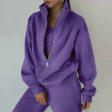 Zipper Sweater Fleece Sweatshirt Pants 2 Piece Set GRST-8786
