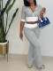 Fashion Patchwork Zipper Half Sleeve Pants Suit LSD-2287