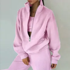 Zipper Sweater Fleece Sweatshirt Pants 2 Piece Set GRST-8786