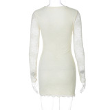Mesh Patchwork Long Sleeve Mini Dress BLG-D4A17628K