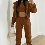 Solid Color Hooded Sweatshirt Sport 2 Piece Set GRST-8864