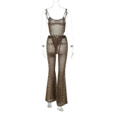 Leopard Print Sling See Through Bodysuit Pants Suit BLG-S4A17605K