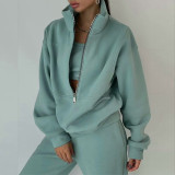 Zipper Sweater Fleece Sweatshirt Pants 2 Piece Set GRST-8786