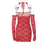 Sexy Halter Long Sleeve Mini Dress BLG-D4A17558K