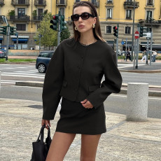 Fashion Solid Color Long Sleeve Skirt Two Piece Set BLG-S4917531A