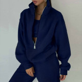 Zipper Sweater Fleece Sweatshirt Pants 2 Piece Set GRST-8786