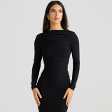 Sexy Backless Pleated Long Dress Maxi Dress BLG-D4917426A