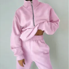Zipper Sweater Fleece Sweatshirt Pants 2 Piece Set GRST-8786