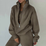 Zipper Sweater Fleece Sweatshirt Pants 2 Piece Set GRST-8786