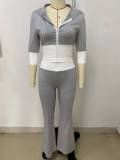 Fashion Patchwork Zipper Half Sleeve Pants Suit LSD-2287