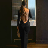 Sexy Backless Pleated Long Dress Maxi Dress BLG-D4917426A
