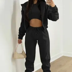Solid Color Hooded Sweatshirt Sport 2 Piece Set GRST-8864