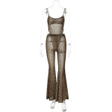 Leopard Print Sling See Through Bodysuit Pants Suit BLG-S4A17605K