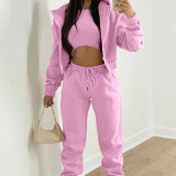 Solid Color Hooded Sweatshirt Sport 2 Piece Set GRST-8864