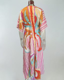 Plus Size Fashion Print Loose Tie Up Maxi Dress GRST-21383