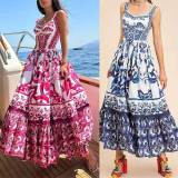 Plus Size Print Sleeveless Sling Maxi Dress GRST-25058