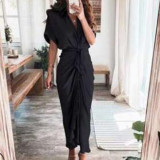 Plus Size Print Short Sleeve Shirt Dress GRST-8207-21507