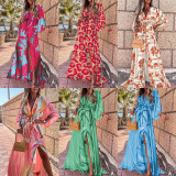 Plus Size Fashion Print Loose Tie Up Maxi Dress GRST-21383