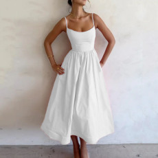 Plus Size Solid Color Sling Big Swing Maxi Dress GRST-24330