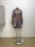 Plus Size Print Ruffles Long Sleeve Mini Dress GRST-25278