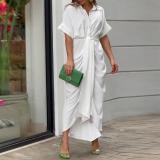 Plus Size Lapel Neck Print Shirt Dress GRST-8651-22037