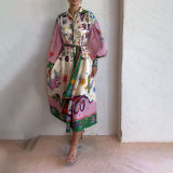 Plus Size Print Long Sleeve Maxi Dress GRST-24761