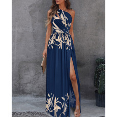 Plus Size Sexy Slash Shoulder Split Maxi Dress GRST-21703