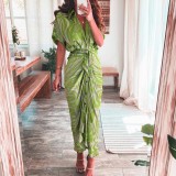 Plus Size Print Short Sleeve Shirt Dress GRST-8207-21507